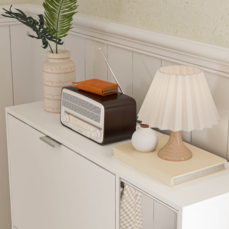 White Shoe Cabinet with Full-Length Mirror Stylish Vertical Storage