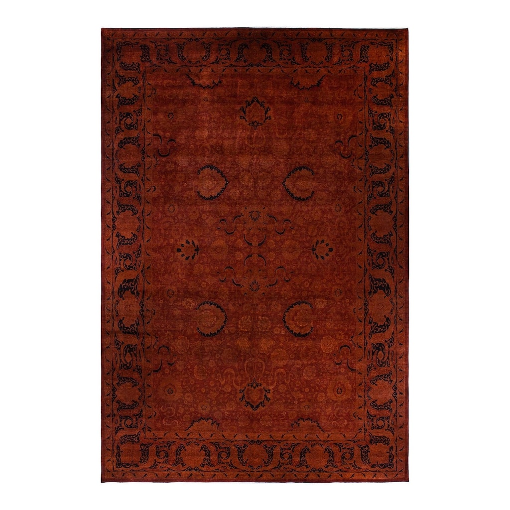 Overton Hand Knotted Wool Vintage Inspired Modern Contemporary Overdyed Red Area Rug - 12' 2" x 18' 1"