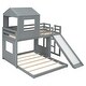 preview thumbnail 8 of 9, Twin Over Full Bunk Bed, Loft Bed with Playhouse, Wooden Bed with Farmhouse, Ladder, Slide and Guardrails, Gray