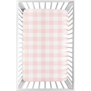 Pink Buffalo Plaid Check Baby Girl Fitted Mini Portable Crib Sheet - Blush White Shabby Chic Woodland Rustic Country Farmhouse