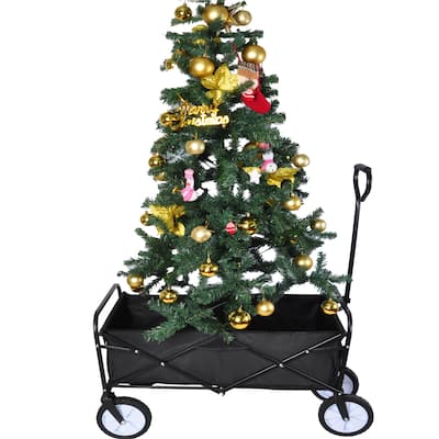 Black Folding Wagon Garden Shopping Beach Serving Cart - 39.37 in.L x 19.68 in.W x 46.45 in.H