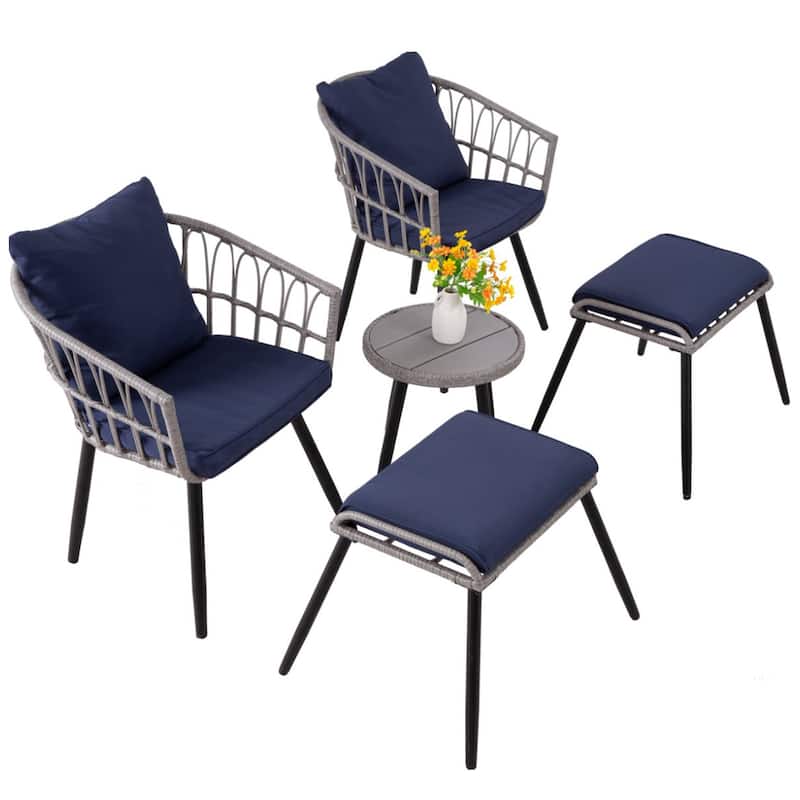 5-PC Wicker Outdoor Sofa Set, 2 Chairs, 2 Ottomans, 1 Table