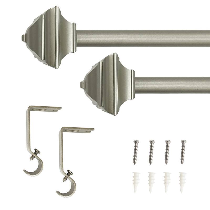 5/8" Drapery Single Curtain Rod Set with Decorative Square finials_Silver - Silver - 28"-48"