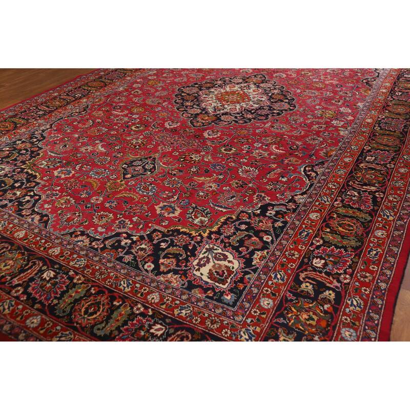 Hand Knotted Oriental 100% Wool Carpet Traditional Floral Red Mashad Area Rug - 16' 4'' X 10' 0''