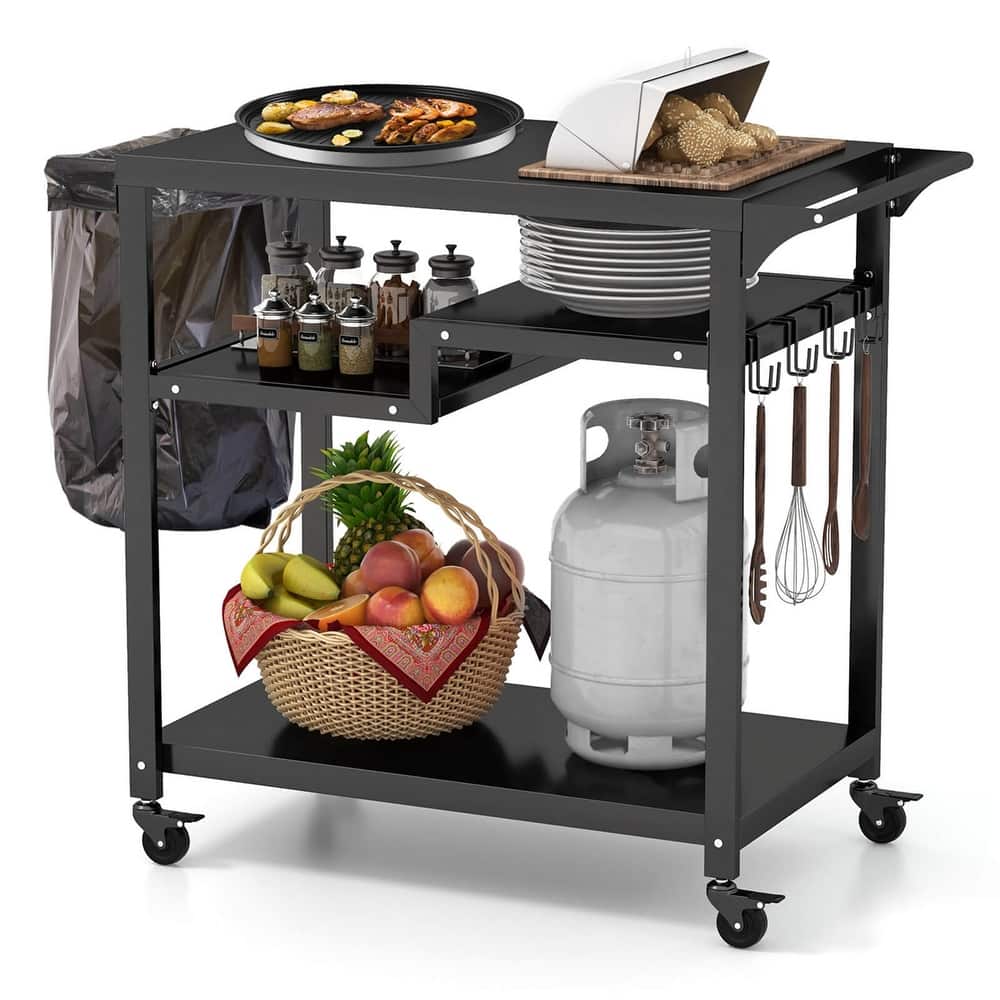 Costway Rolling Grill Cart 3-Shelf BBQ Table Pizza Oven Stand with - See Details