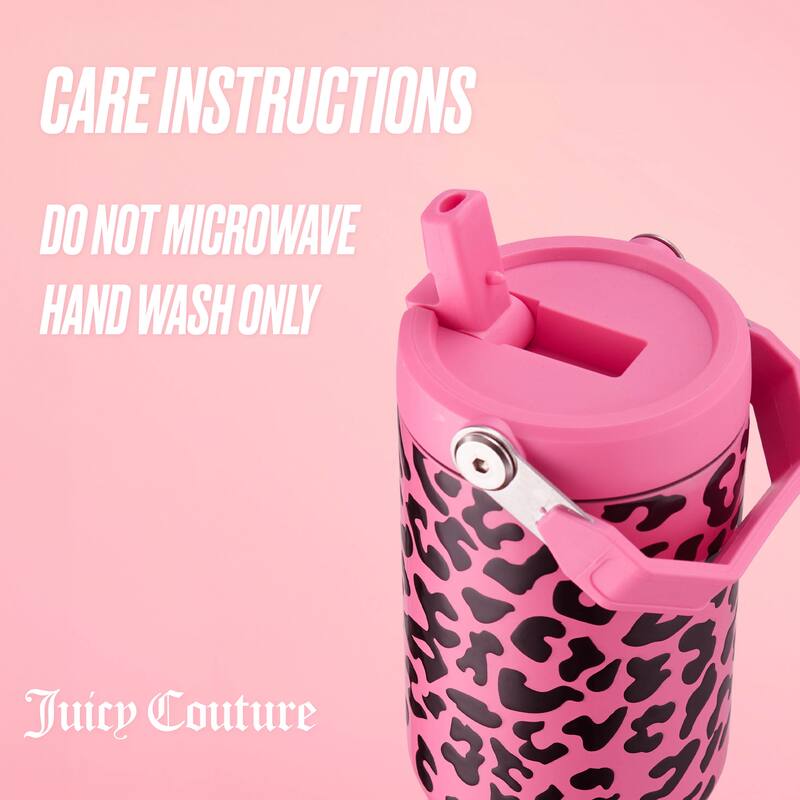 Juicy Couture Flip & Sip Hydration Stainless Steel Screw Top Tumbler with Flip Straw and Carry Handle