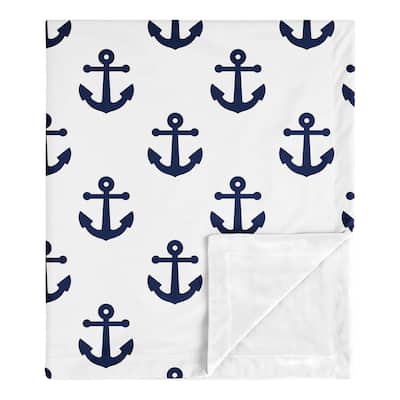 Navy Blue White Anchors Boy Girl Baby Receiving Security Swaddle Blanket - Nautical Ocean Sailboat Sailor Anchor Gender Neutral