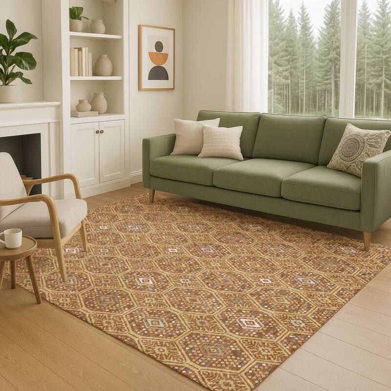 Machine Washable Indoor/ Outdoor Modern Hexi Chantille Rug