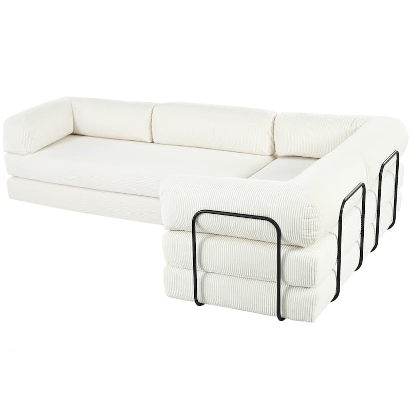 L-Shaped Modular Sofa Bed In Corduroy Fabric,Ideal For Living Rooms And Apartments