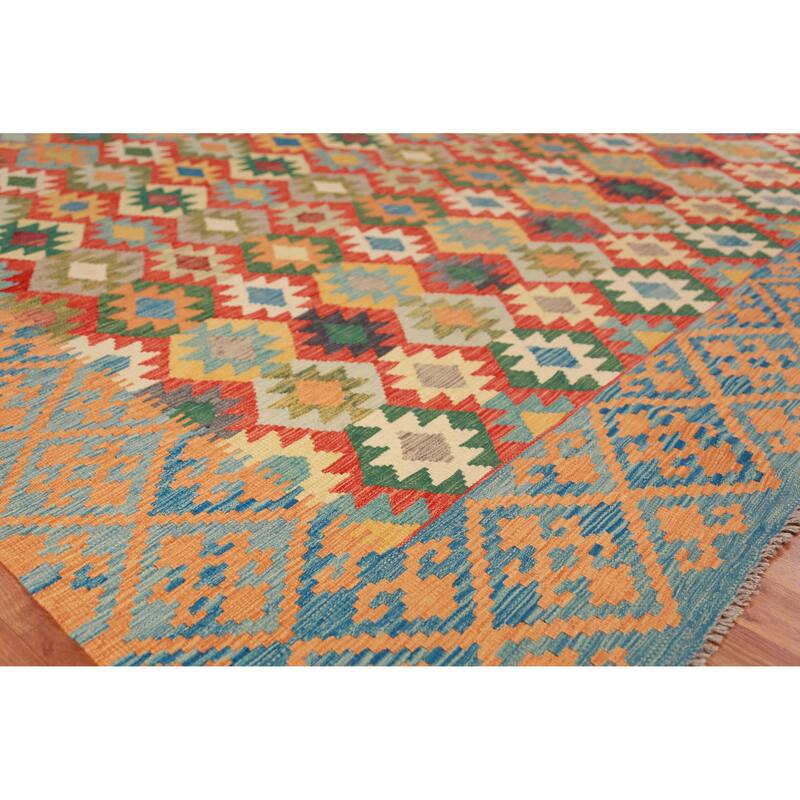Reversible Kilim Oriental Rug Hand-Woven Tribal Reversible Wool Carpet - 10'0"x 12'10"