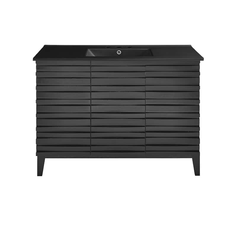 Cascade 48 In. Black Oak Bathroom Vanity With Black, 3-Hole Ceramic Sink Top