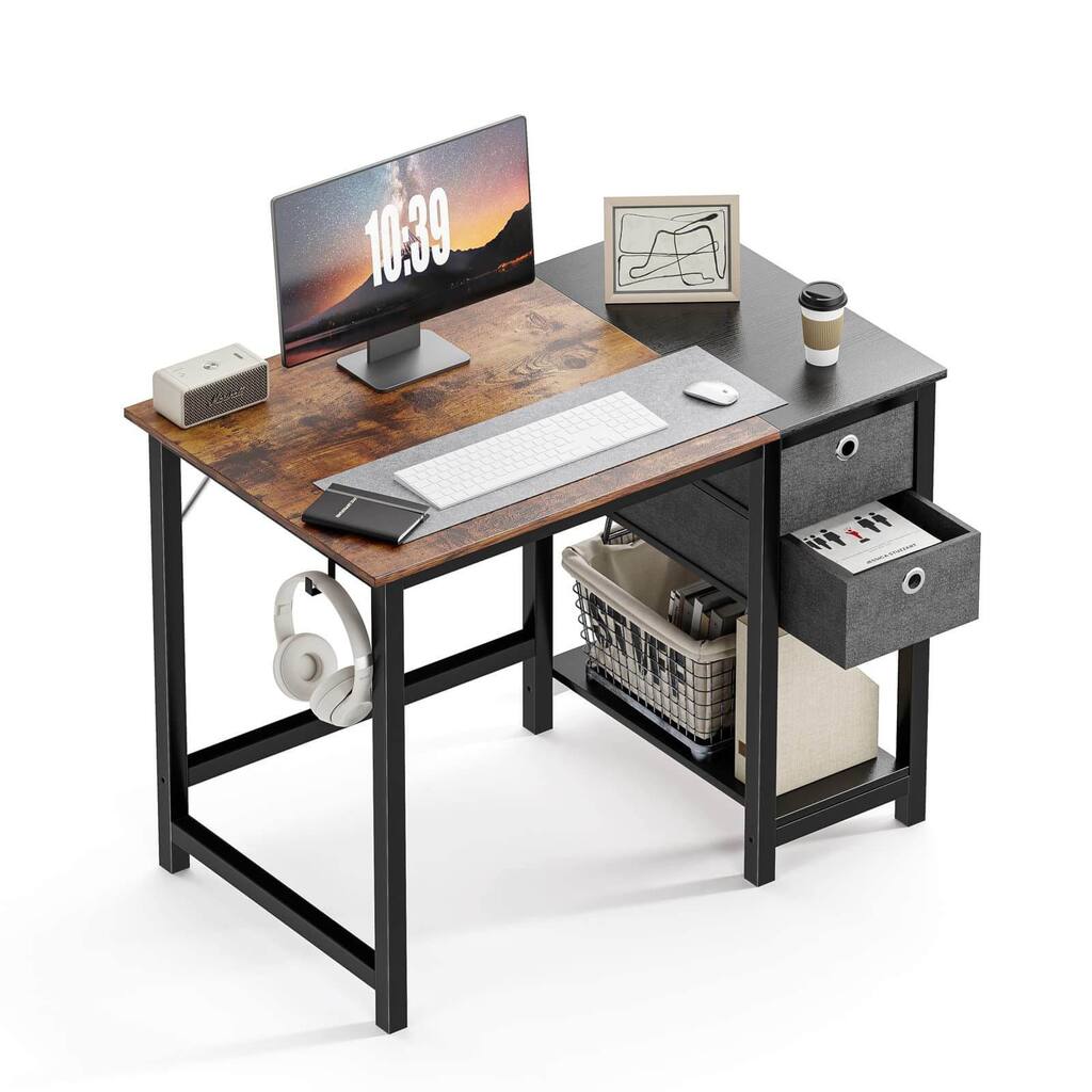 Modern Writing Desk with 2-Tier Drawers Storage