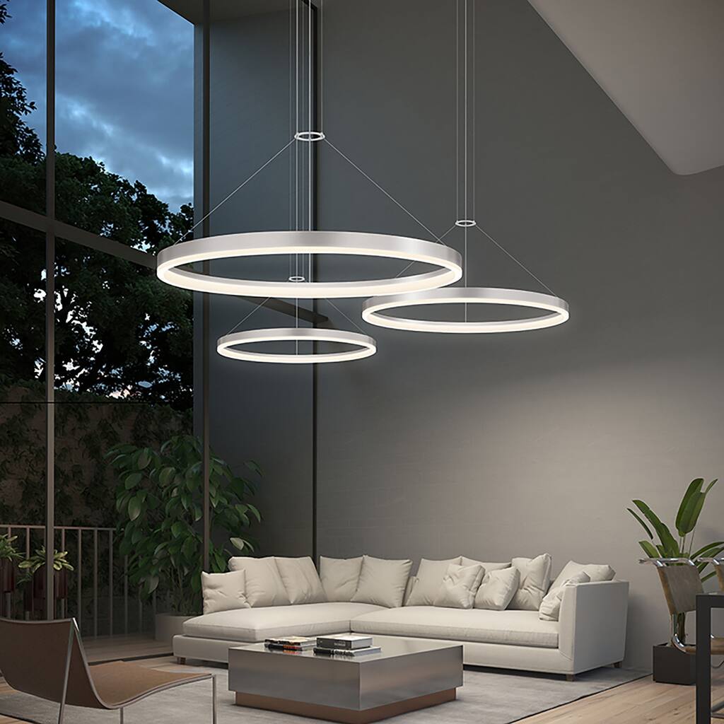 Sonneman Lighting Corona 16-inch LED Bright Satin Aluminum Ring Pendant, Frosted Shade