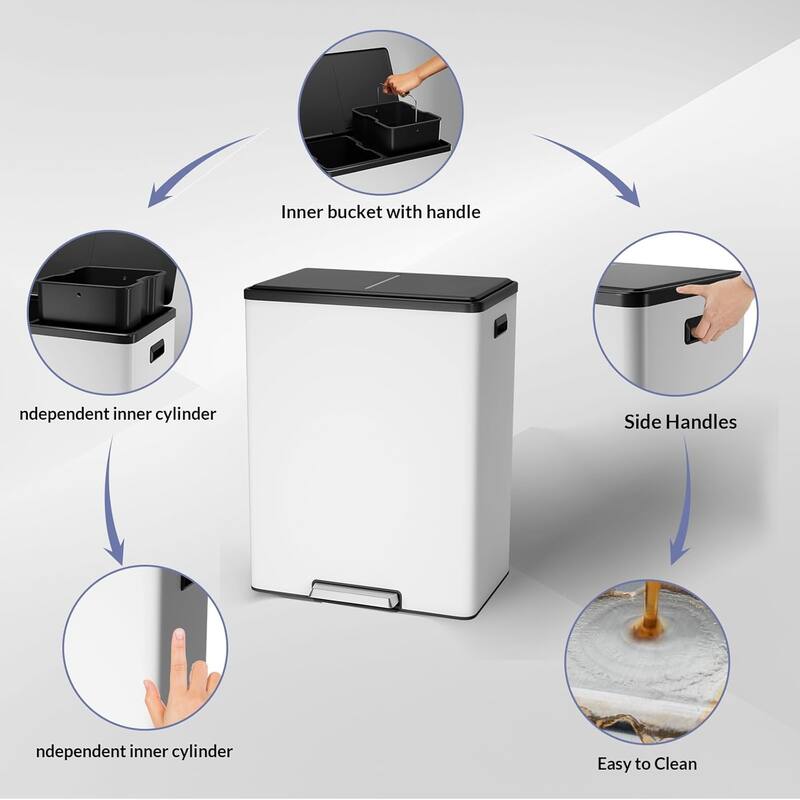 16 Gallon/60 Liter Dual Compartment Trash Can with Double Removable Inner Bucket