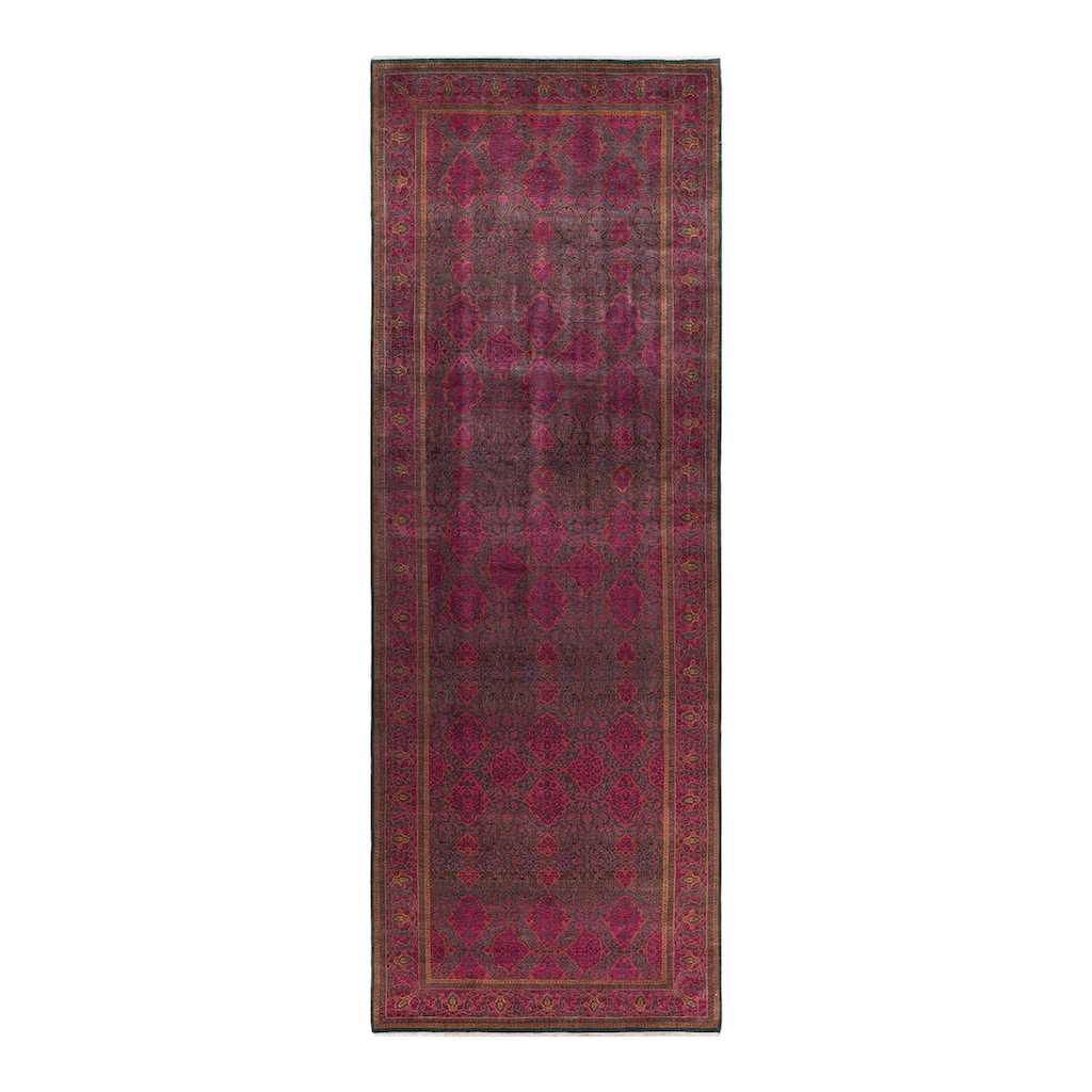 Overton Hand Knotted Wool Vintage Inspired Traditional Mogul Green Runner Rug - 6'3" x 18'4"