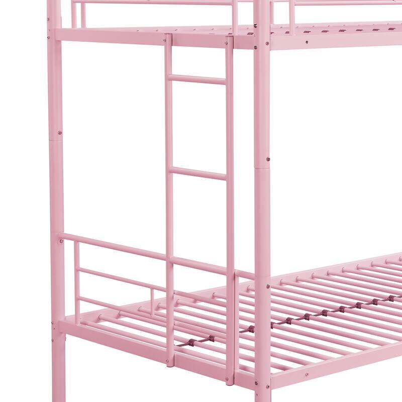 Pink Twin over Twin Size Metal Bunk Bed with Ladder