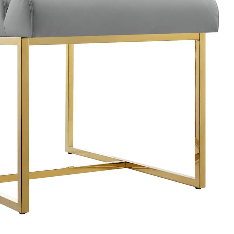 Set of 2 Modern Faux Leather Armless Dining Chairs with Gold Steel Legs and Tufted Back for Living Room - 37”H x 27.8”W x 19.8”D