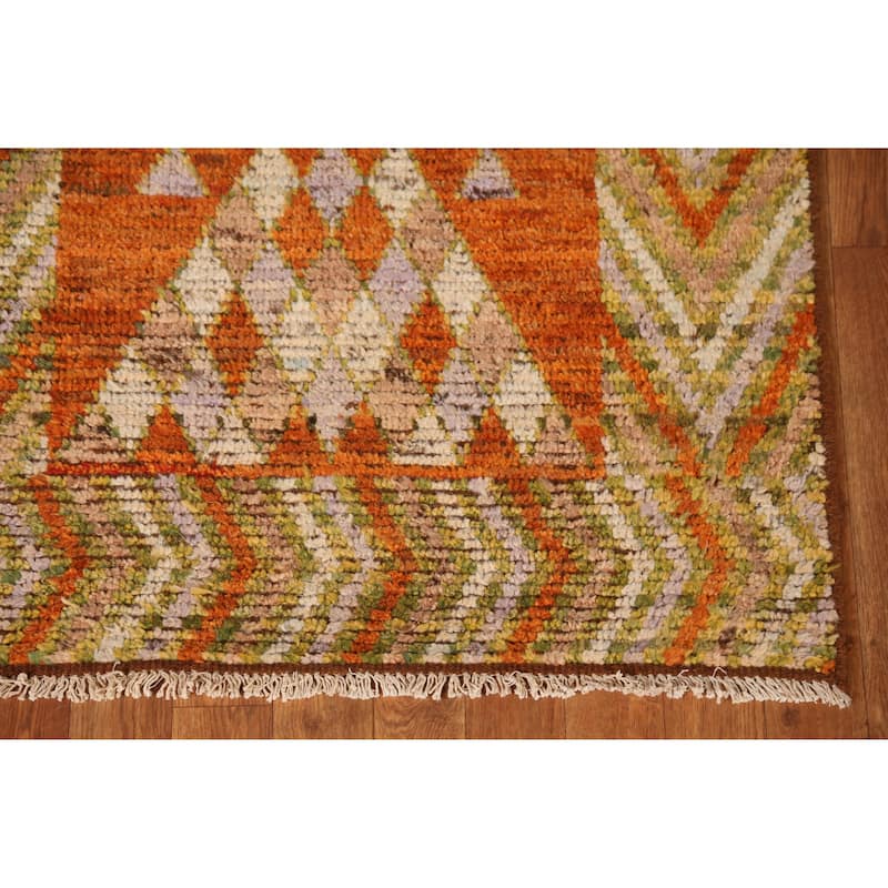 Geometric Moroccan Oriental Runner Rug Bedroom Handmade Wool Carpet - 2'10" x 9'7"