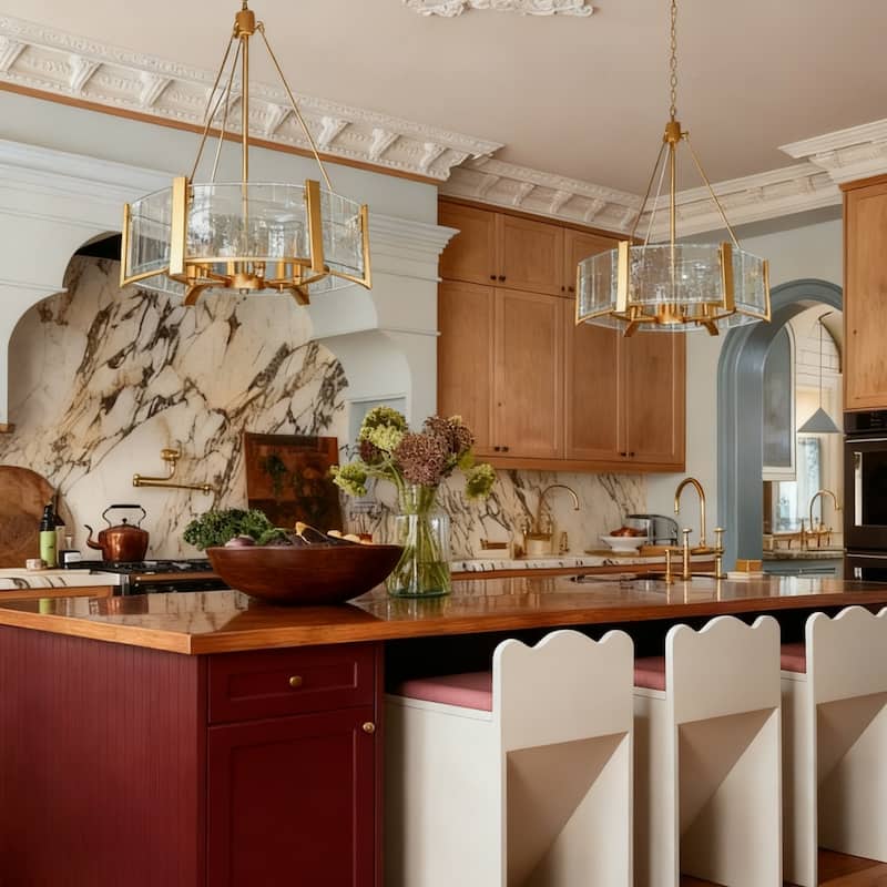 Mid-Century Modern 6-Light Gold Drum Chandelier Glass Pendant Light for Dining Room - 19.5"D x 26"H