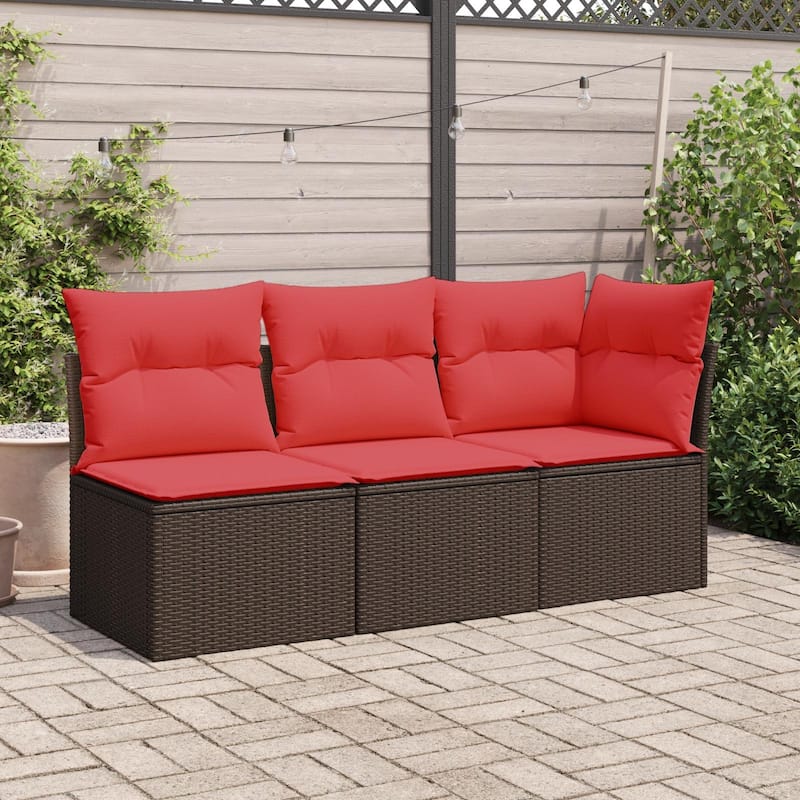 vidaXL Patio Sofa with Cushions Outdoor Seating Poly Rattan Black/Gray/Brown - Brown form-1