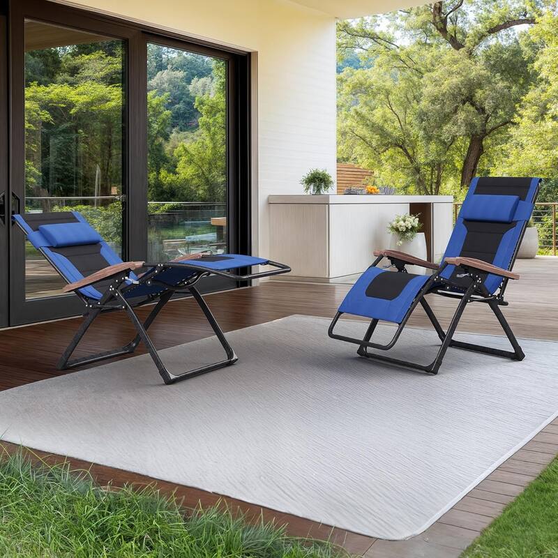 PURPLE LEAF Patio Chaise Lounge Outdoor Beach Pool Sunbathing Lawn Lounger Recliner Chair - Blue&Black,Oversized-Set of 2