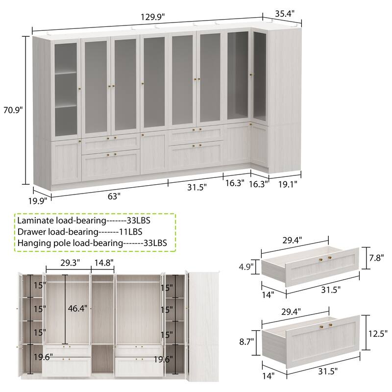 Combo Elegant Light Gray Wardrobe Modular Closet Configuration Armoire