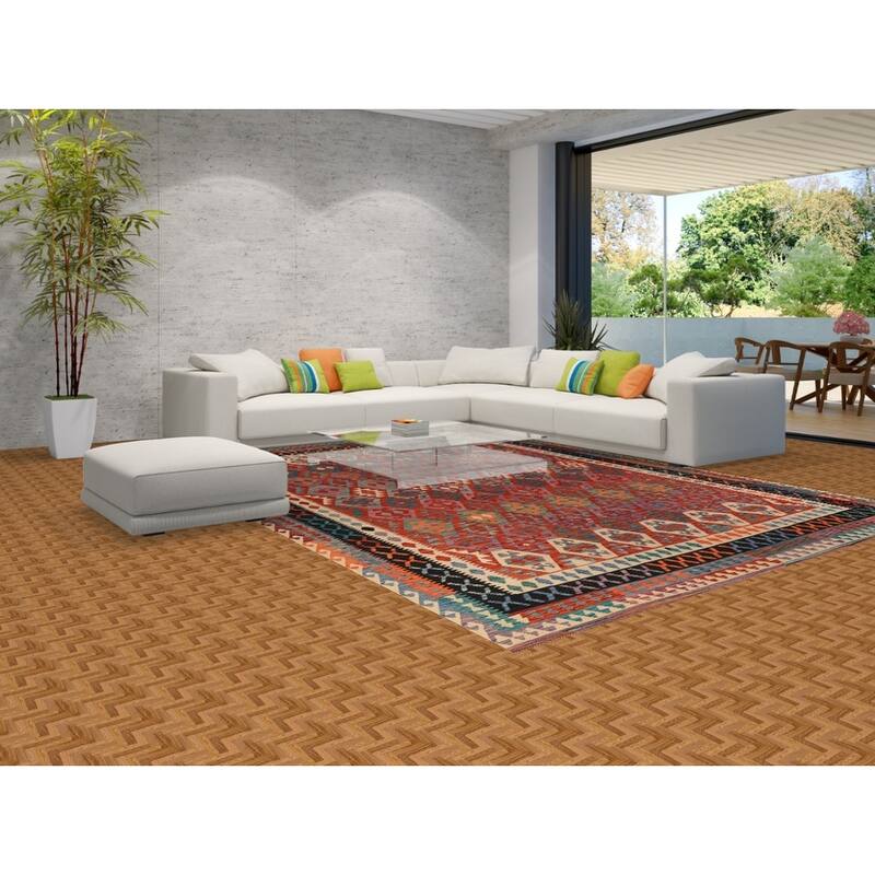 South Western Kilim Area Rug Hand-Woven Wool Carpet - 9'8" x 13'3"
