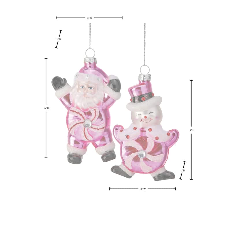 4" Glass Candy Snowman and Santa Ornament Set of 2