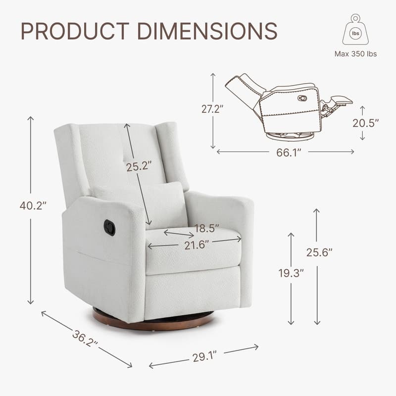 Lincoln Manual Swivel Glider Recliner with Lumbar Pillow
