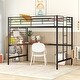 preview thumbnail 1 of 8, Black Full Size Metal Loft Bed with Desk, Ladder & Grid Full - Black