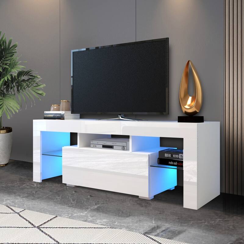 TV Stand with LED RGB Lights and 5 Shelves for Gaming Consoles and Flat Screen TVs