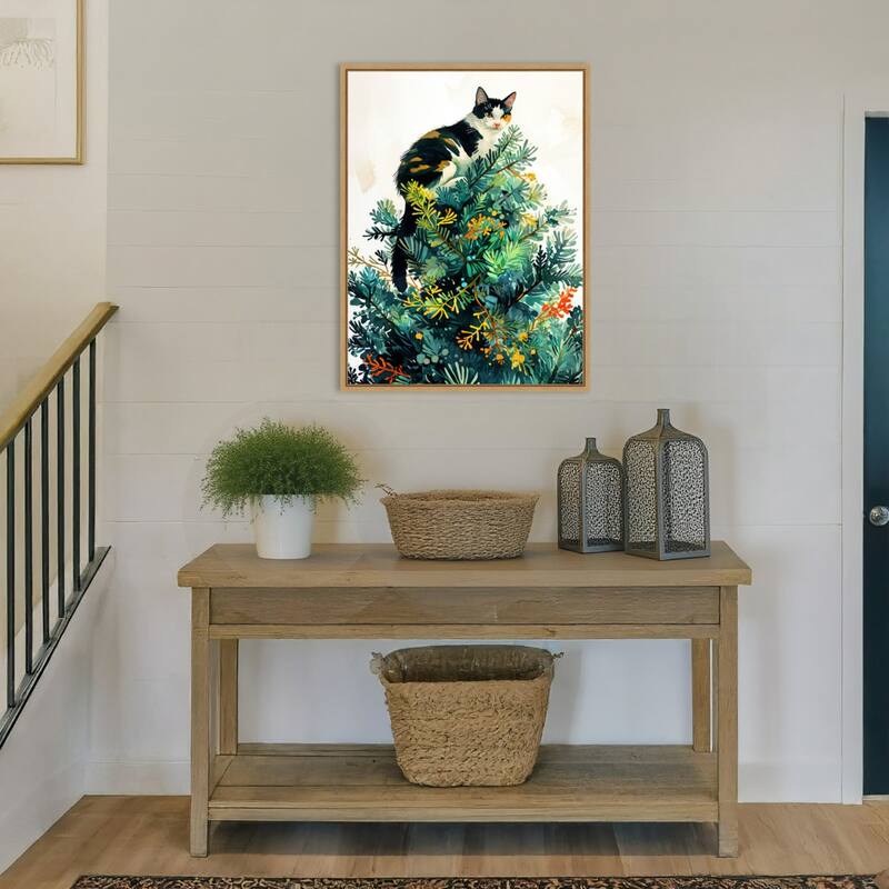 Cats Life Christmas Tree by Justyna Jaszke Framed Canvas Wall Art