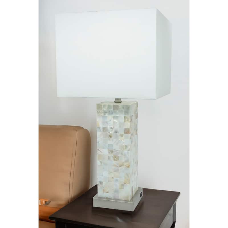 Modern White Chrome-finished Base Mosaic Pattern 2pc Table Lamp Soft Diffused Light White Shade