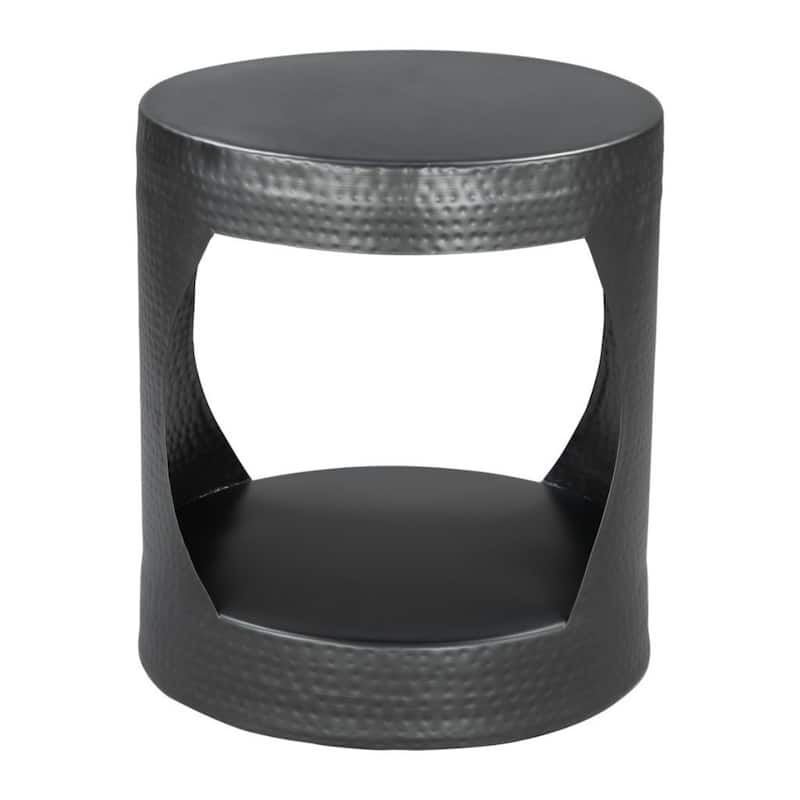 Black Iron Round Floor Shelf End Table with Storage for Living Room - 19" x 19" x 20.30"