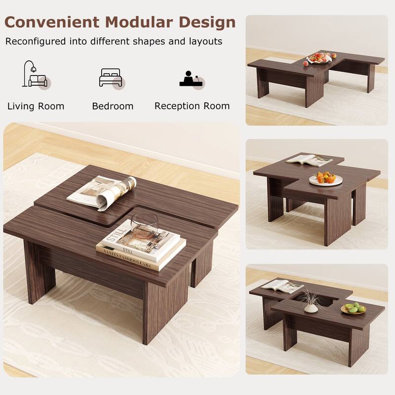 Gymax Modular Coffee Table Set of 2 L Shaped Center Tables for Home
