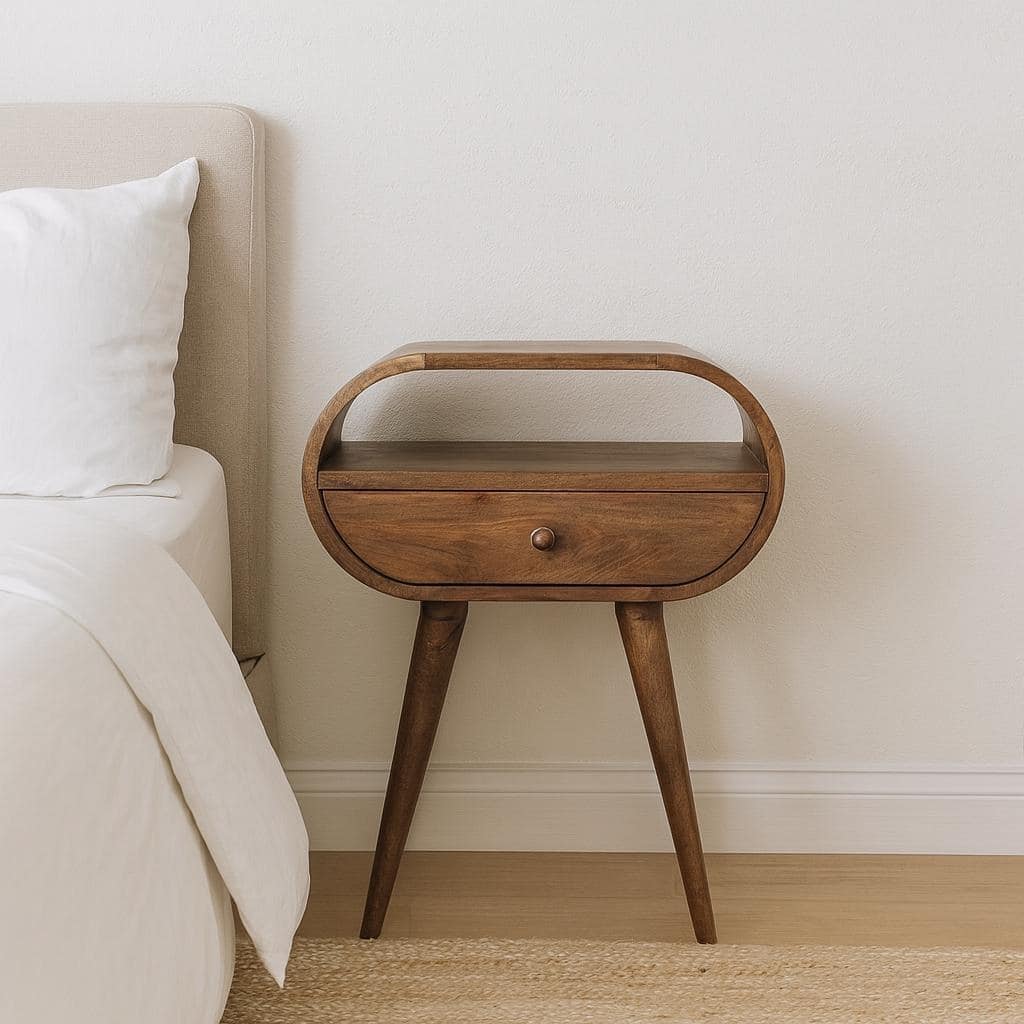 Solid Wood Grey Washed Circular Bedside