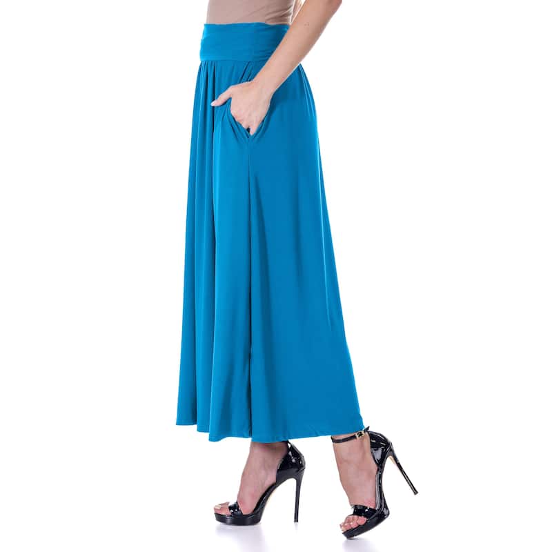24seven Comfort Apparel Womens Foldover Maxi Skirt With Pockets - Blue - L