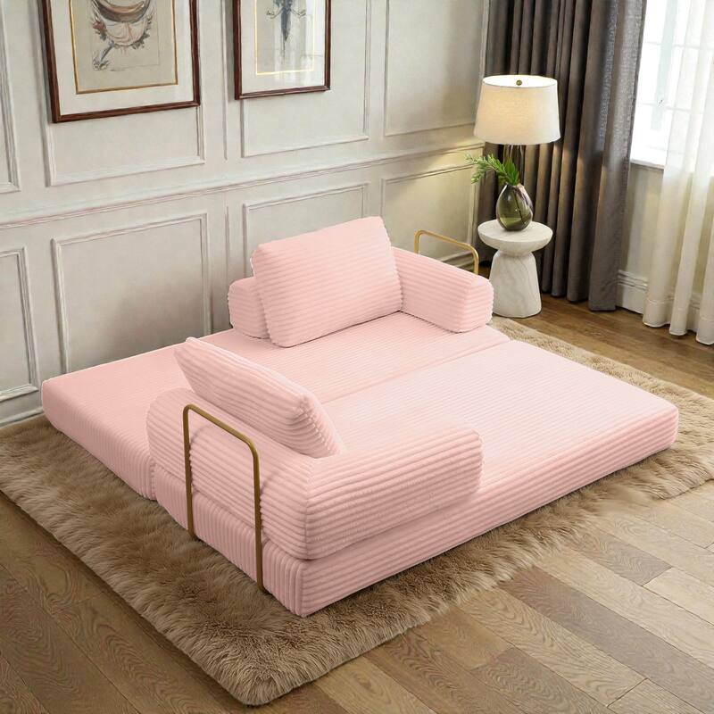Convertible Sofa Bed Futon, Corduroy Folding Floor Couch with Pillows, Boneless Sleeper Mattress for Living Room