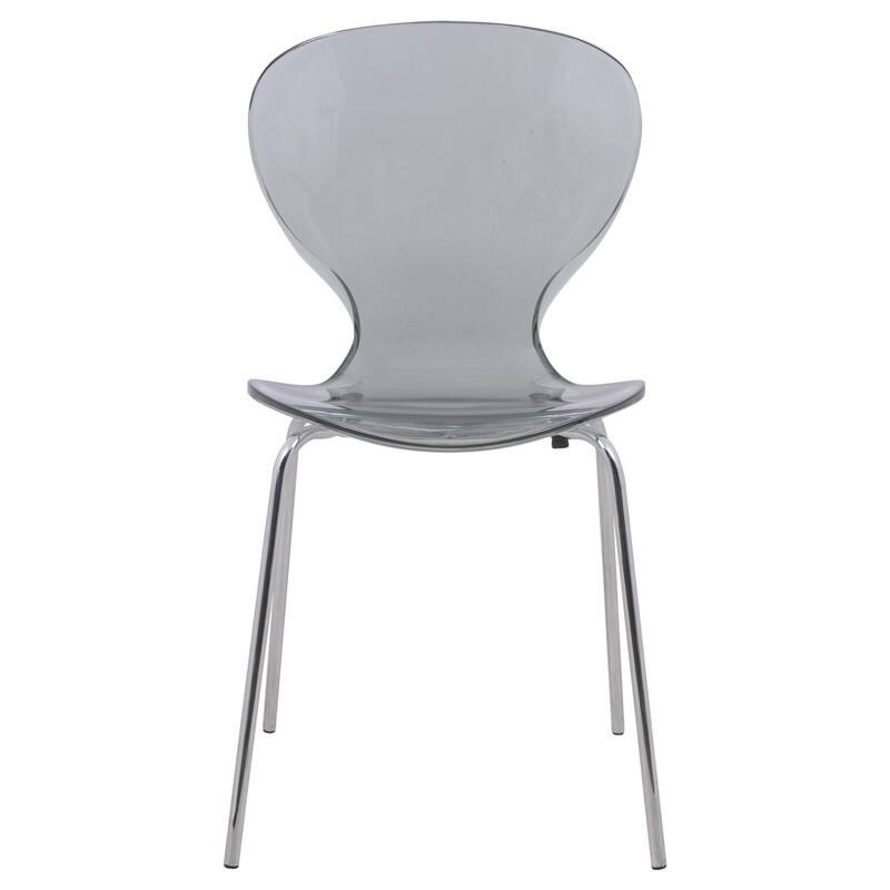 Oyster Modern Stackable Plastic Dining Chair with Curved Backrest and Accent Chrome Legs for Kitchen or Café Use Set of 2