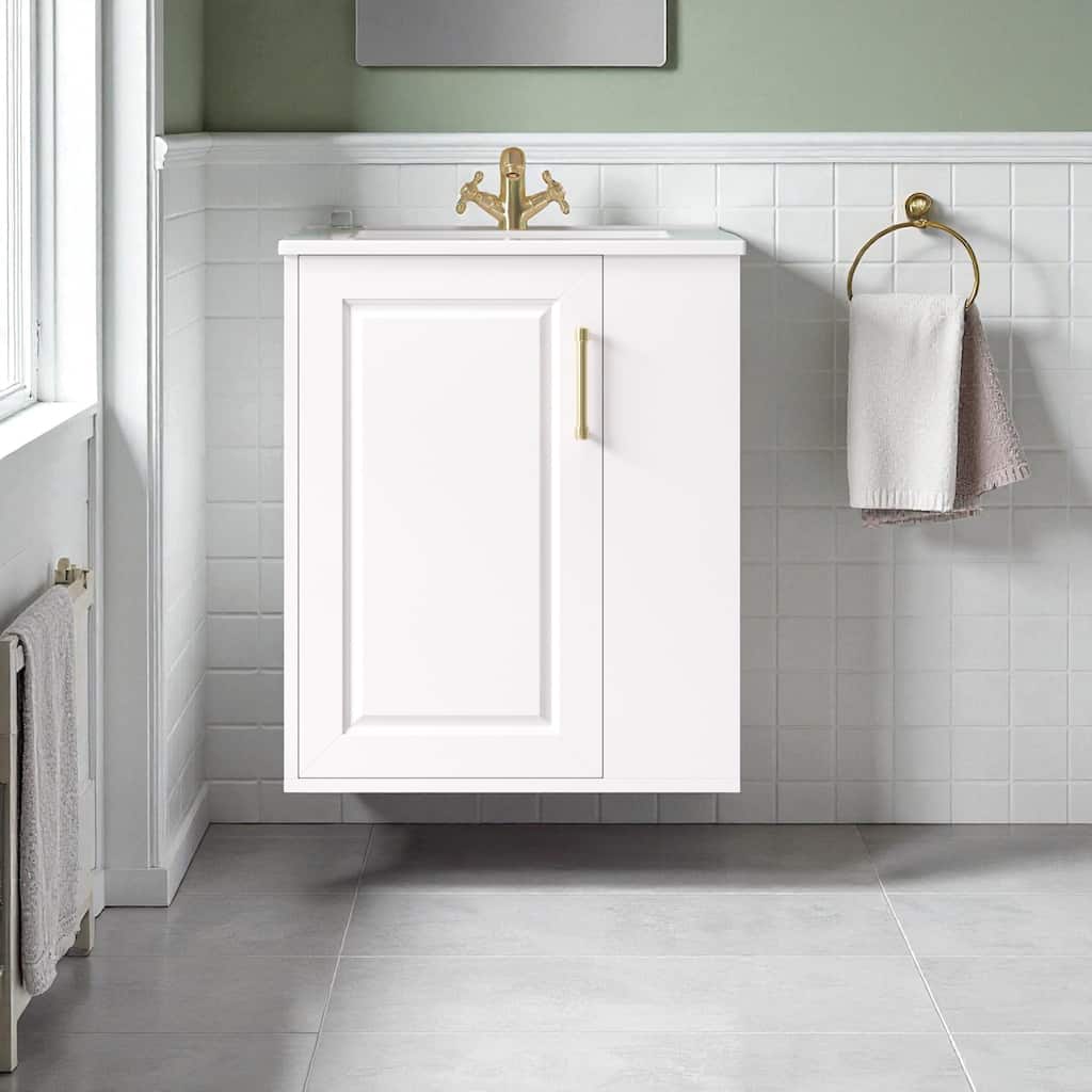 20" Wall Mounted Bathroom Vanity with Sink, Solid Pine & MDF Floating Cabinet with Side Storage & Soft-Close Door