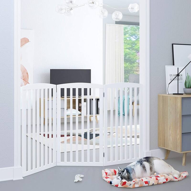 PAWLAND 3 Panels,36 Inch,Dog Gate, Freestanding Foldable Wooden Pet Gate, Safety Gate Fence
