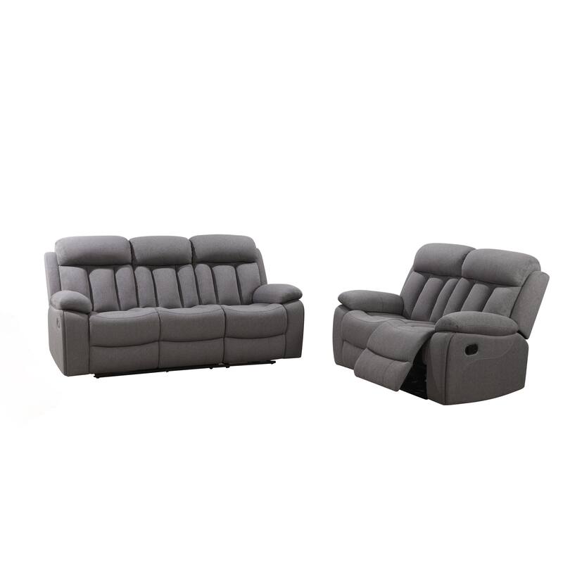 Abbyson Living Fletcher 2PC Fabric Reclining Sofa & Loveseat, Gray