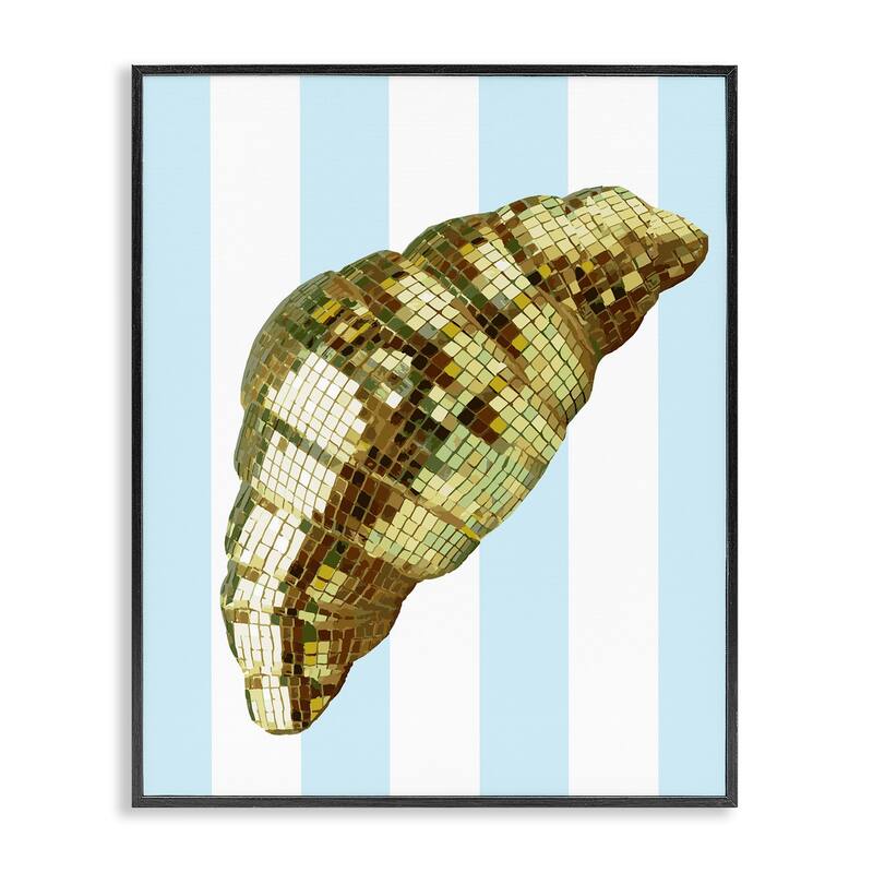 Stupell Disco Croissant & Blue Stripes Framed Giclee Art Design By Lil' Rue - 11 x 14 - Black