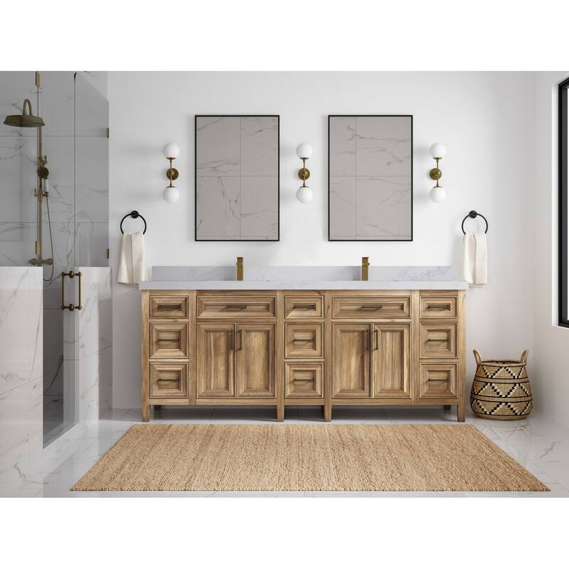 Willow Collections 84 in. W x 22 in. D Santa Monica Teak Double Sink Bathroom Vanity with Countertop