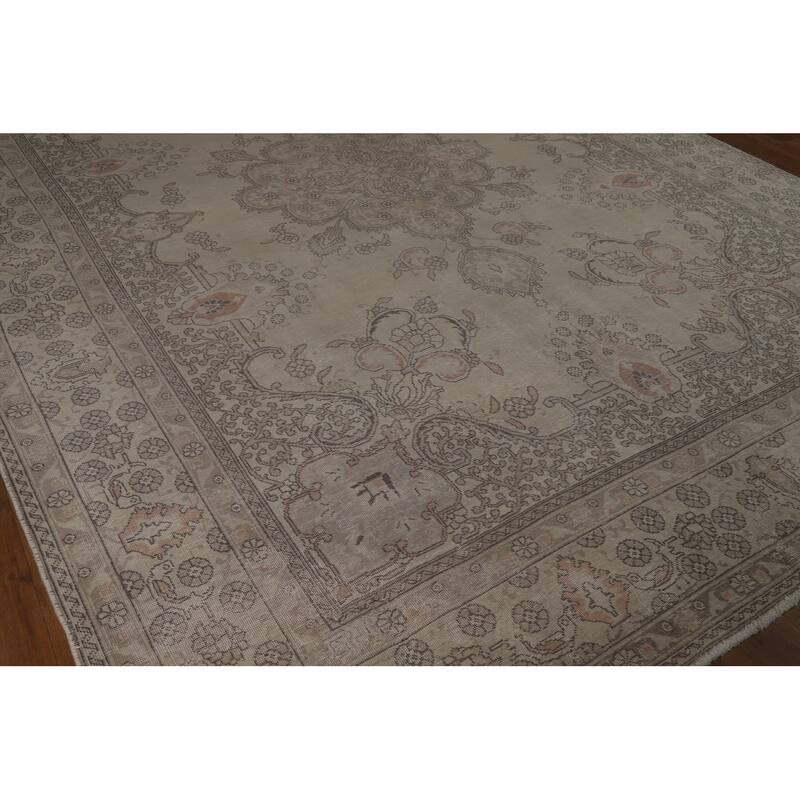 Tabriz Persian Vintage Rug Handmade Living Room Wool Carpet - 9'7" x 13'0"