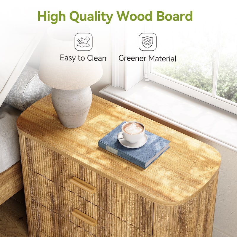 3-Drawer Fluted Nightstands, 31.5'' W Oversized Night Stand Bedside Table