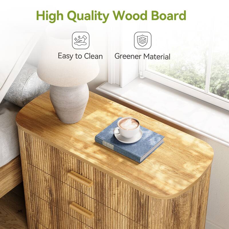 31.5" Fluted Nightstands Set, Oversized 3-Drawer Night Stand Large Bedside End Table