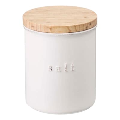Yamazaki Home Ceramic Canister - Four Styles, Ceramic, Salt, 15.25 oz., 450 ml - L 3.74 x W 3.74 x H 4.53 inches