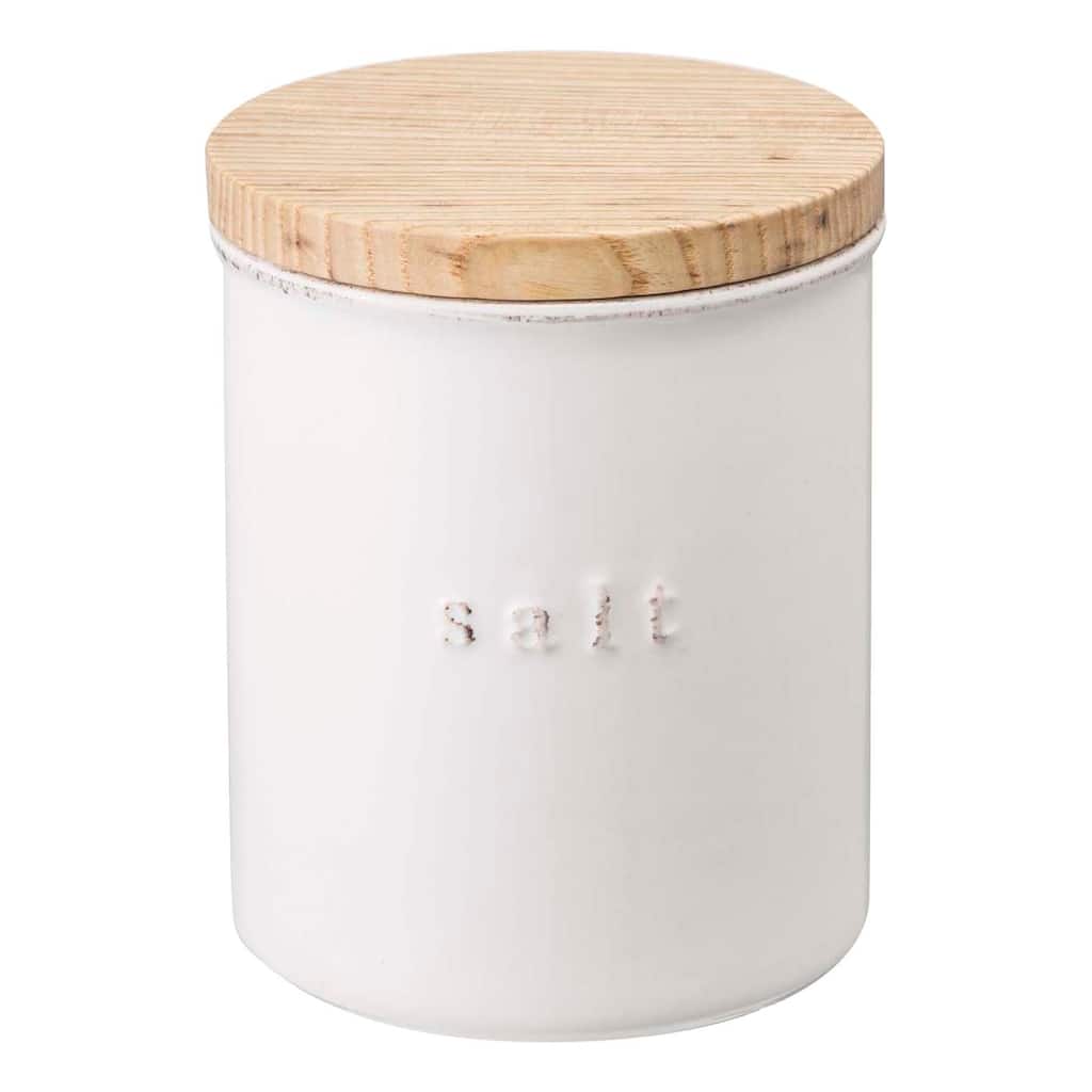 Yamazaki Home Ceramic Canister - Four Styles, Ceramic, Salt, 15.25 oz., 450 ml - L 3.74 x W 3.74 x H 4.53 inches