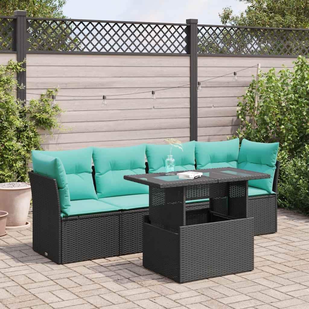 vidaXL Patio Sofa Set with Cushions Modular Outdoor Seating 5 Piece Poly Rattan